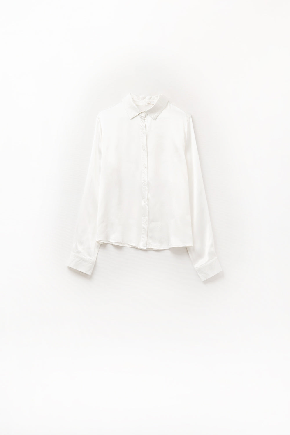 Long Sleeve Button Up satin Blouse With Polo Collar In white color