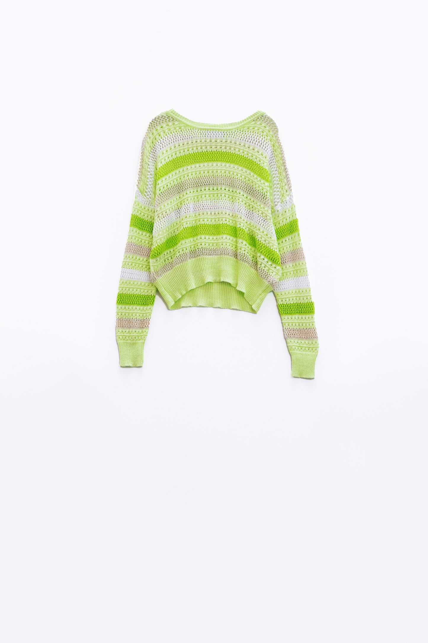 Q2 Long Sleeve Light Multicolored Sweater With Boat Neck