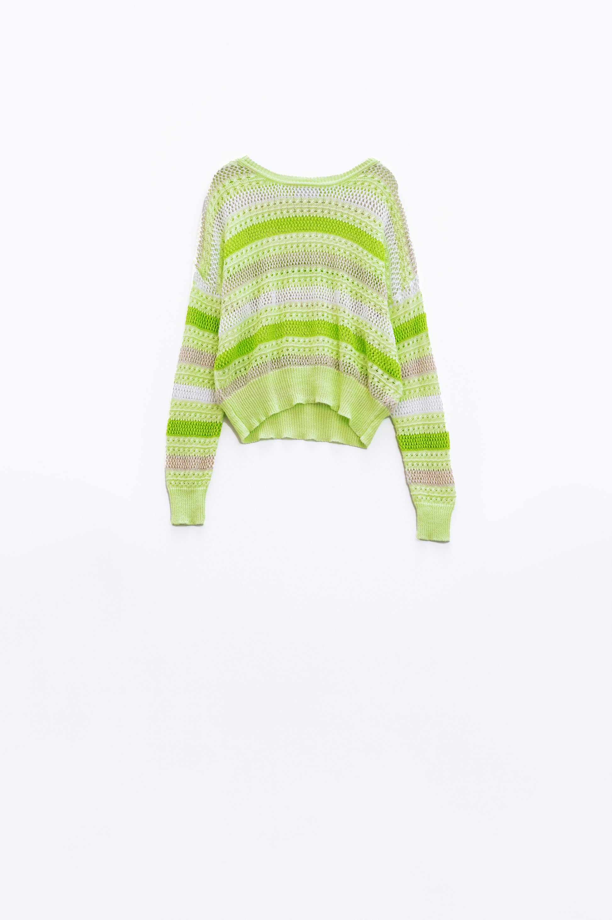 Q2 Long Sleeve Light Multicolored Sweater With Boat Neck