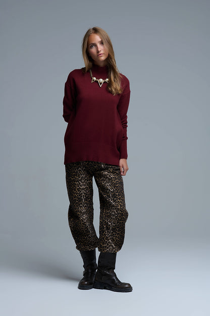 Loose burgundy sweater with open back detail