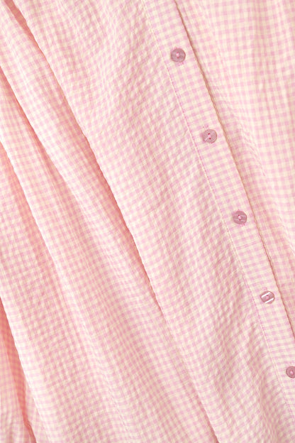 loose light pink gingham blouse