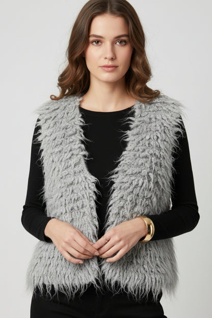 Luxurious vest with grey long-haired texture