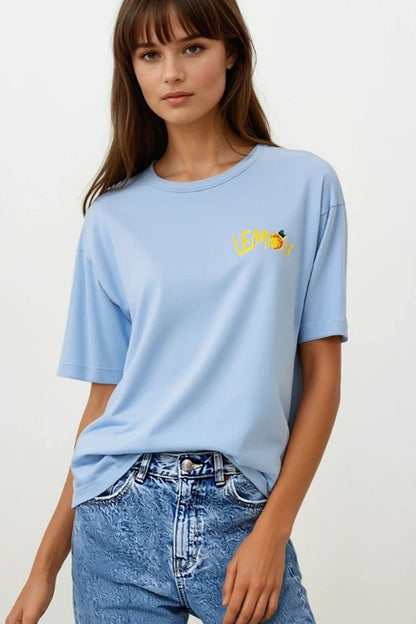 Q2 Made in Italy blue t-shirt with Lemon graphic