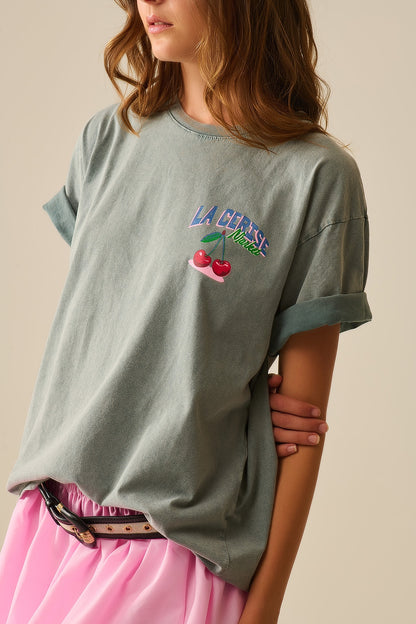 made in italy Grey T-shirt with La Cerise Market Saint-Tropez graphic