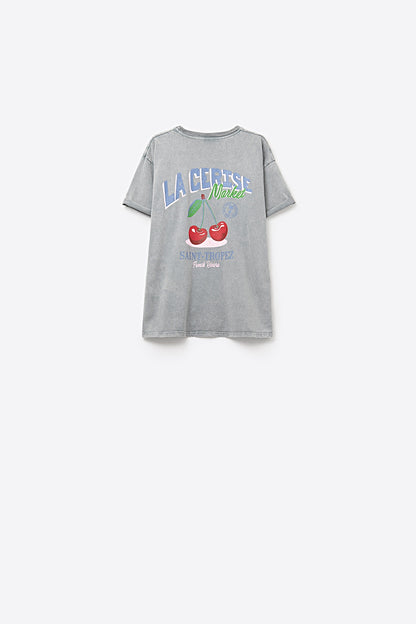 made in italy Grey T-shirt with La Cerise Market Saint-Tropez graphic