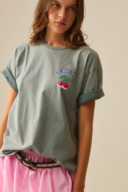 made in italy Grey T-shirt with La Cerise Market Saint-Tropez graphic