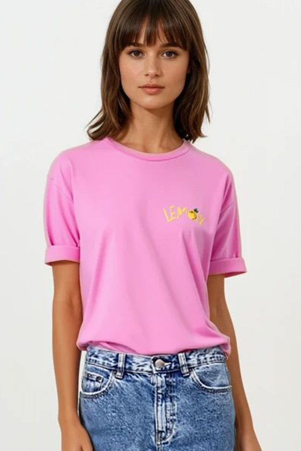 Q2 Made in Italy pink t-shirt with Lemon graphic