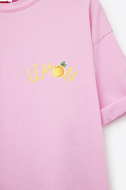 Made in Italy pink t-shirt with Lemon graphic