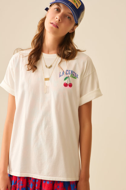made in italy White T-shirt with La Cerise Market Saint-Tropez graphic