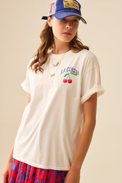 made in italy White T-shirt with La Cerise Market Saint-Tropez graphic