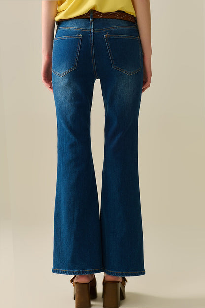 medium wash flared jeans with pockets