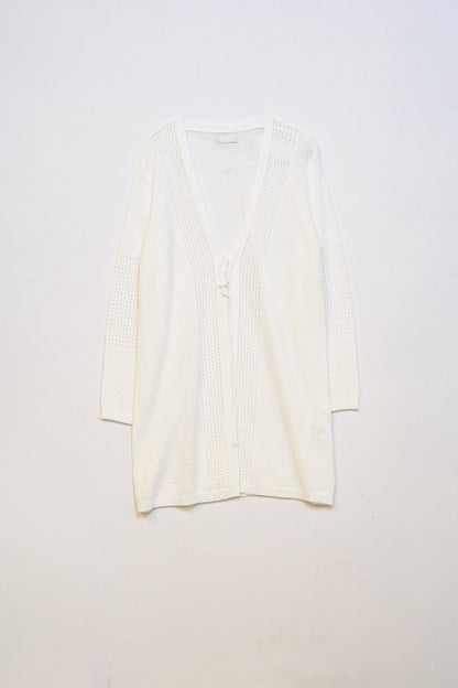 Midi Crochet Drawstring Cardigan in White