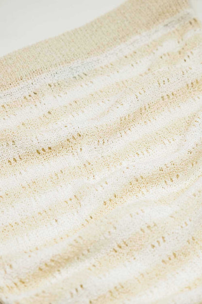 Midi Crochet White Skirt With Beige Stripes and Fringe Hem