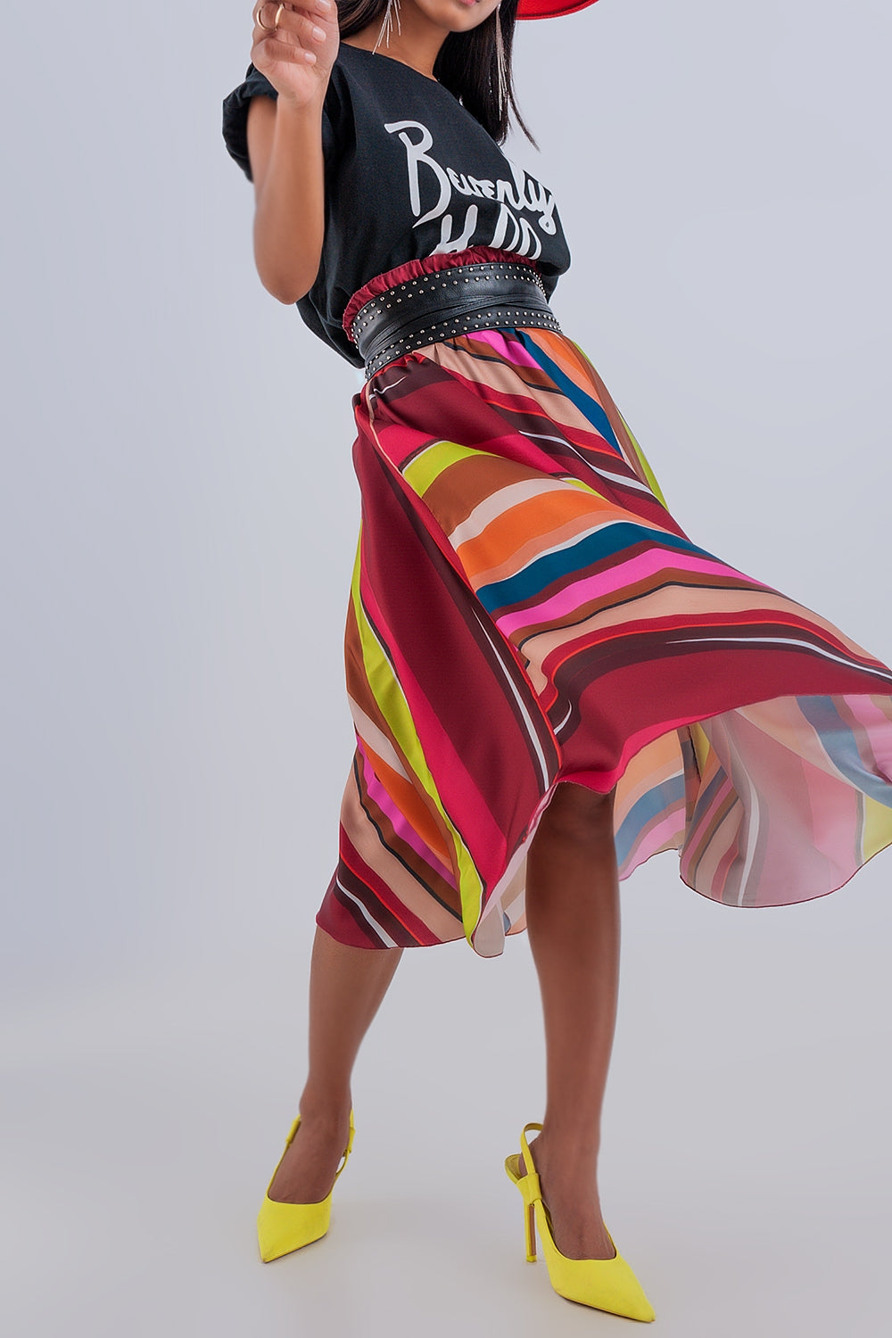 Midi skirt with elasticated waist in fuchsia