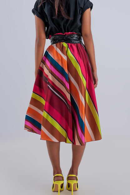 Midi skirt with elasticated waist in fuchsia