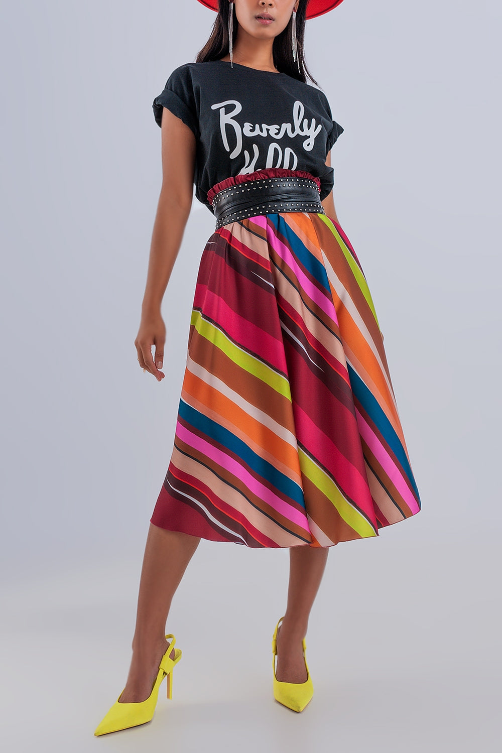 Midi skirt with elasticated waist in fuchsia