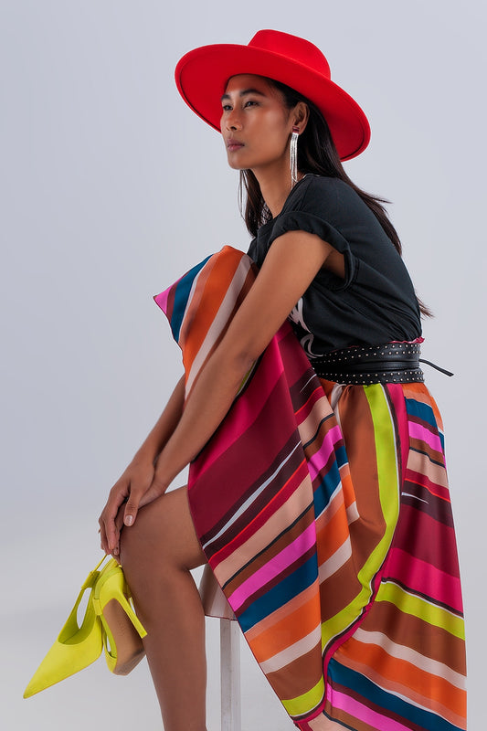 Q2 Midi skirt with elasticated waist in fuchsia