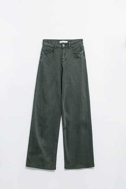 Military green high-waisted wide-leg pants