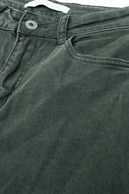 Military green high-waisted wide-leg pants