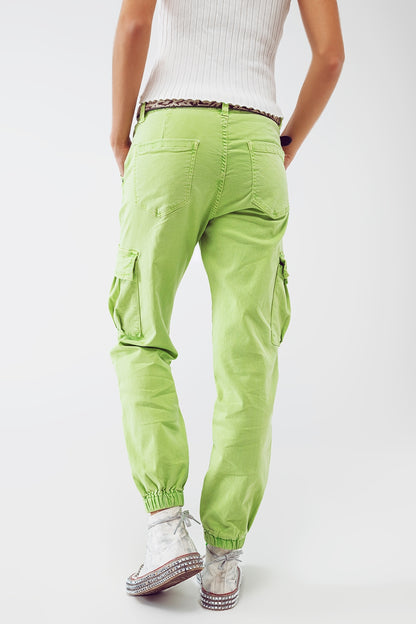 mint green cargo pants with elasticated waist and hem