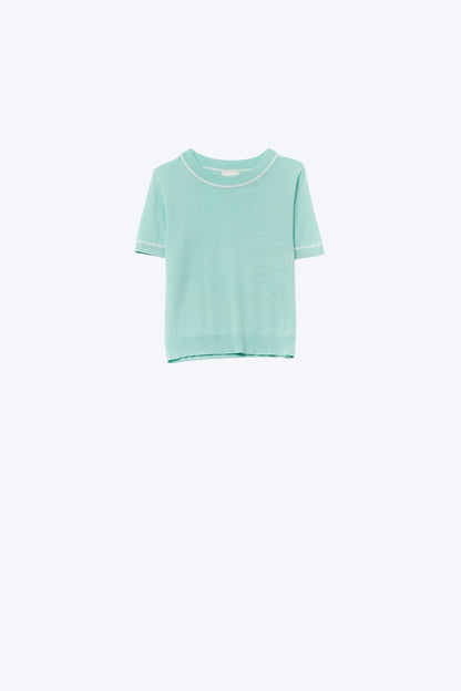 Q2 Mint Green Short Sleeve Knit Top with White Contrast Trims