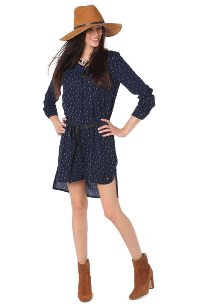 Navy blue 3/4 length fleck shirt with belt