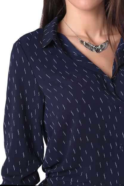 Navy blue 3/4 length fleck shirt with belt