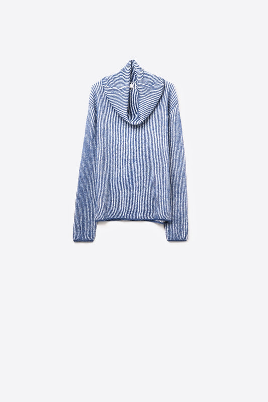 Q2 Navy blue ribbed knit sweater with a roll neck