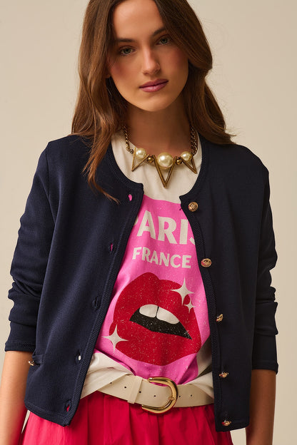 Q2 Navy Cardigan with Gold Buttons