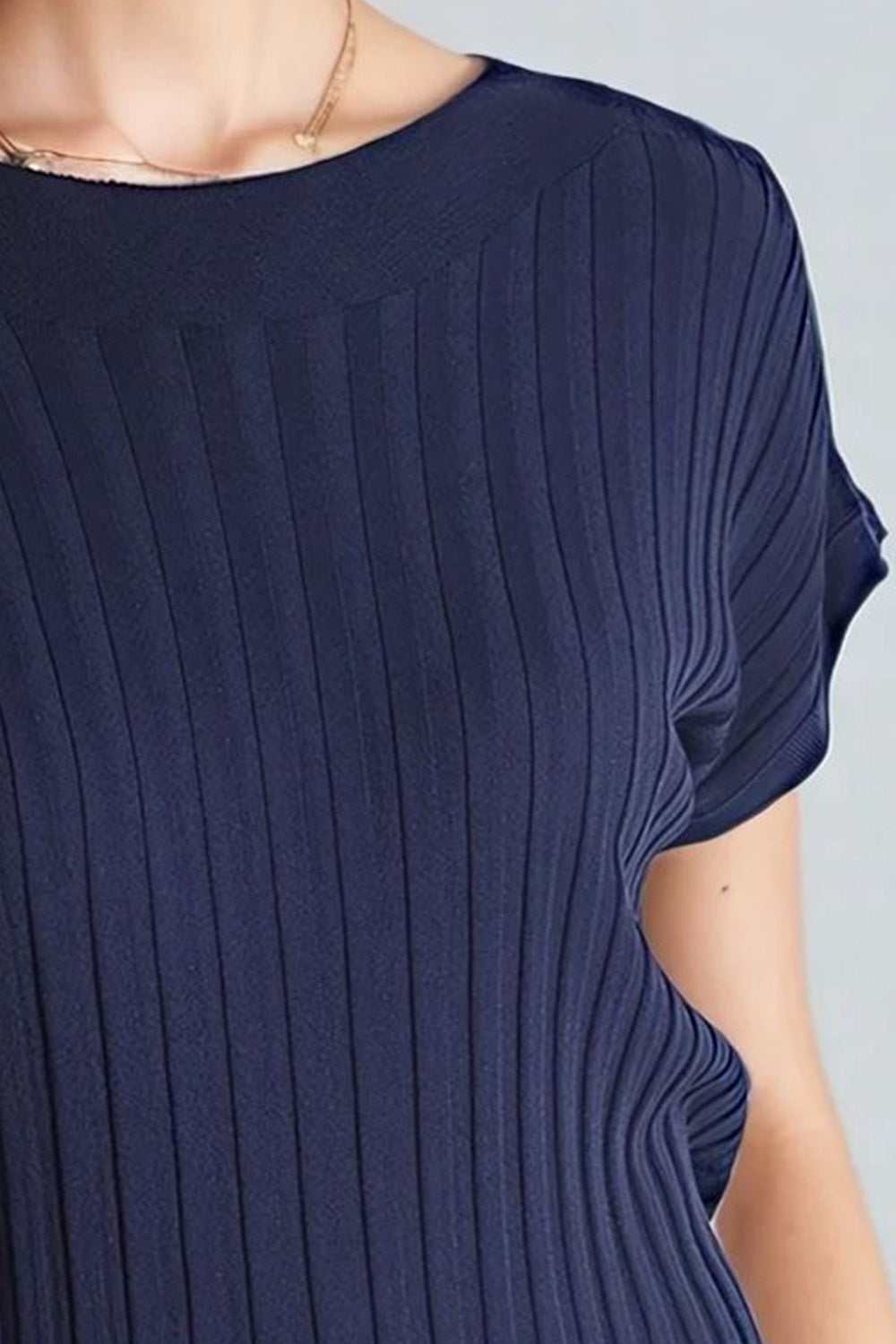 Navy fine Rib knitted Sweater with boat neck