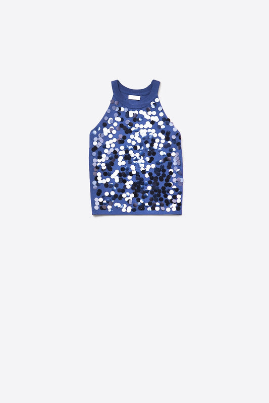 Q2 Navy knit top with sequin detail