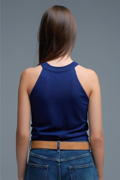 Navy knit top with sequin detail