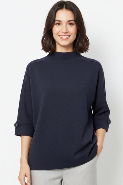 Navy Knitted Sweater with Button Details