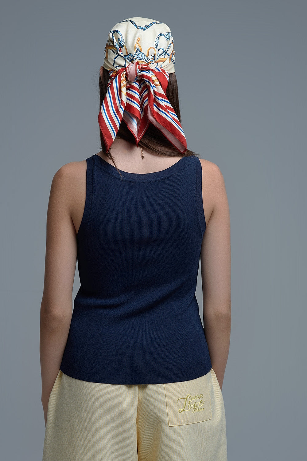 Navy Ribbed fine knit Sleeveless Top