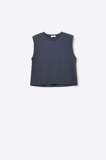 Navy Sleeveless cotton T-shirt