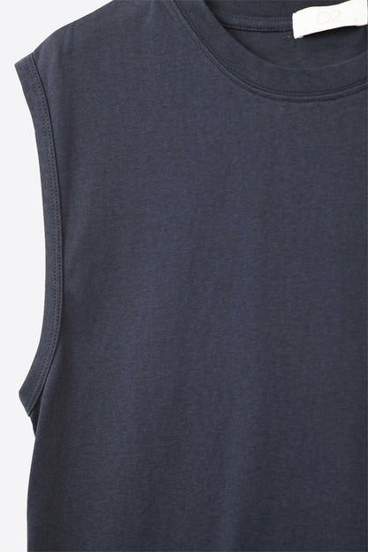 Navy Sleeveless cotton T-shirt