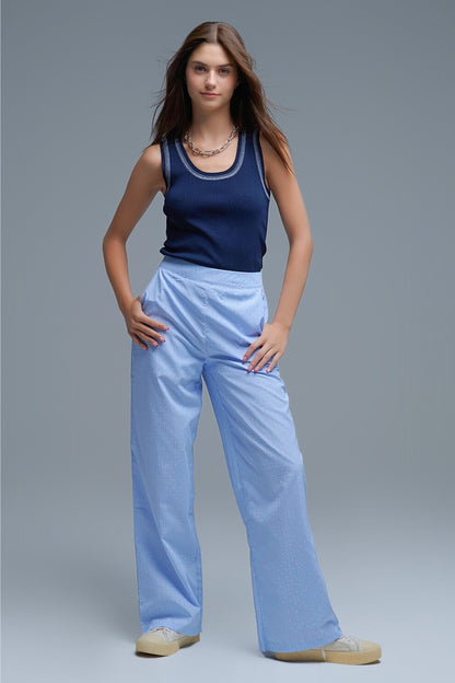 Navy Sleeveless Knit Top with Metallic Trim