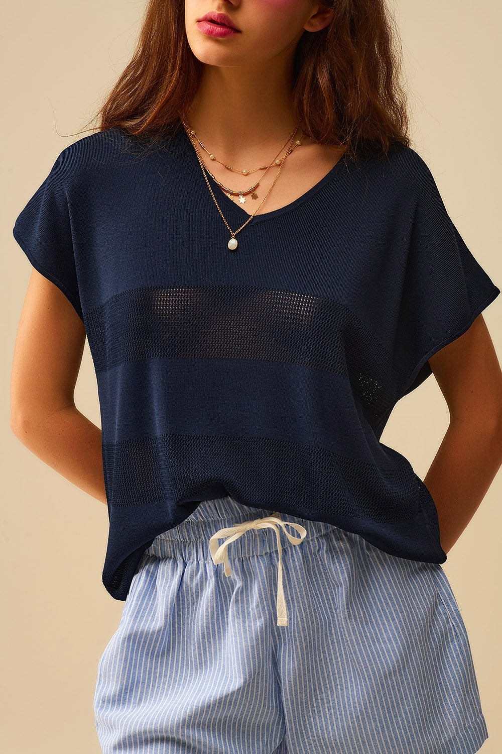 Navy Striped Texture Knit sweater