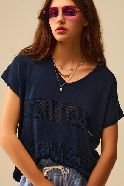 Navy Striped Texture Knit sweater