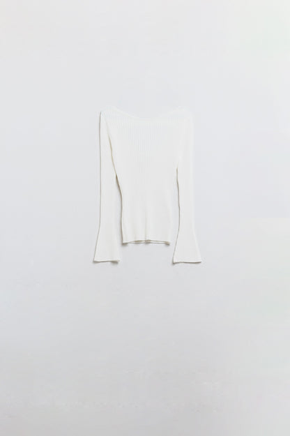 Q2 open back white ribbed sweater