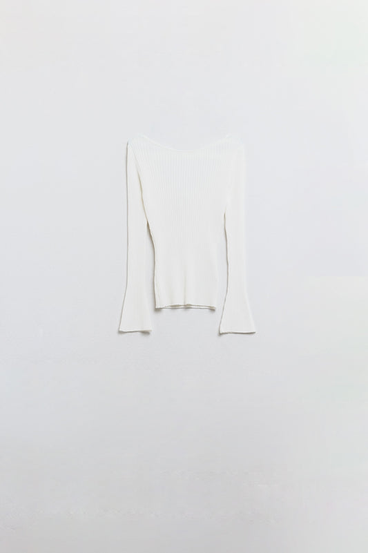 Q2 open back white ribbed sweater