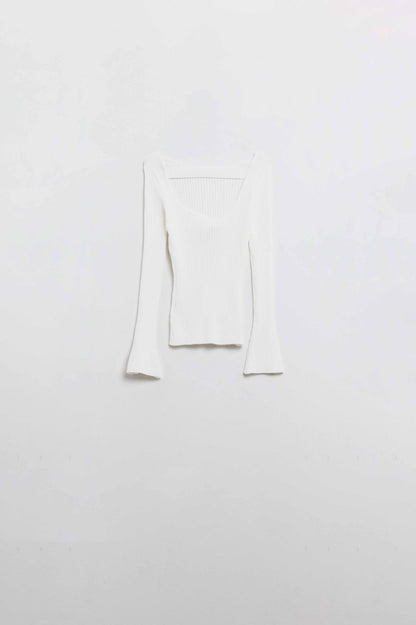 open back white ribbed sweater