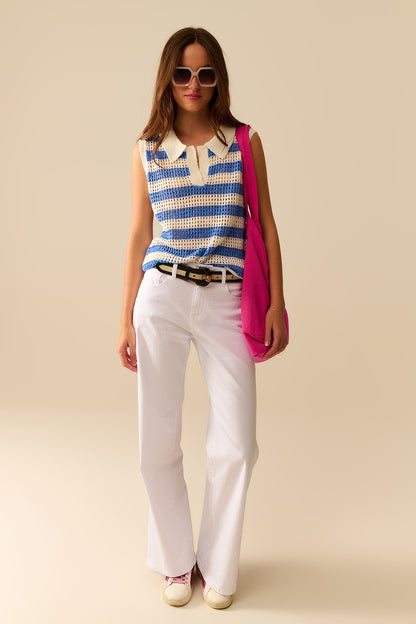 open knit striped sleeveless sweater