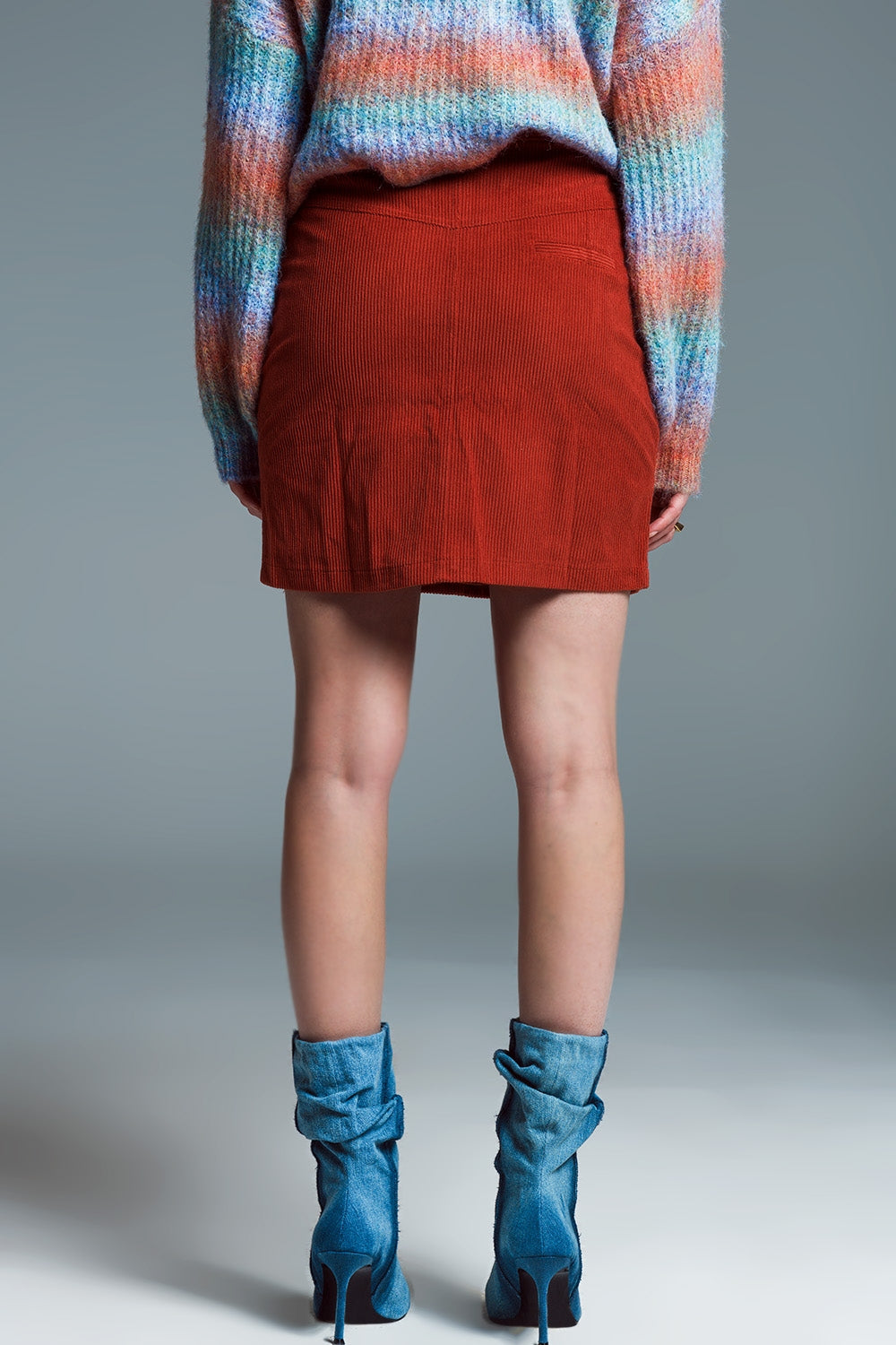 orange corduroy miniskirt with pockets