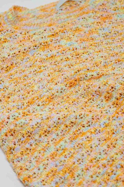 orange short sleeve crochet knit sweater