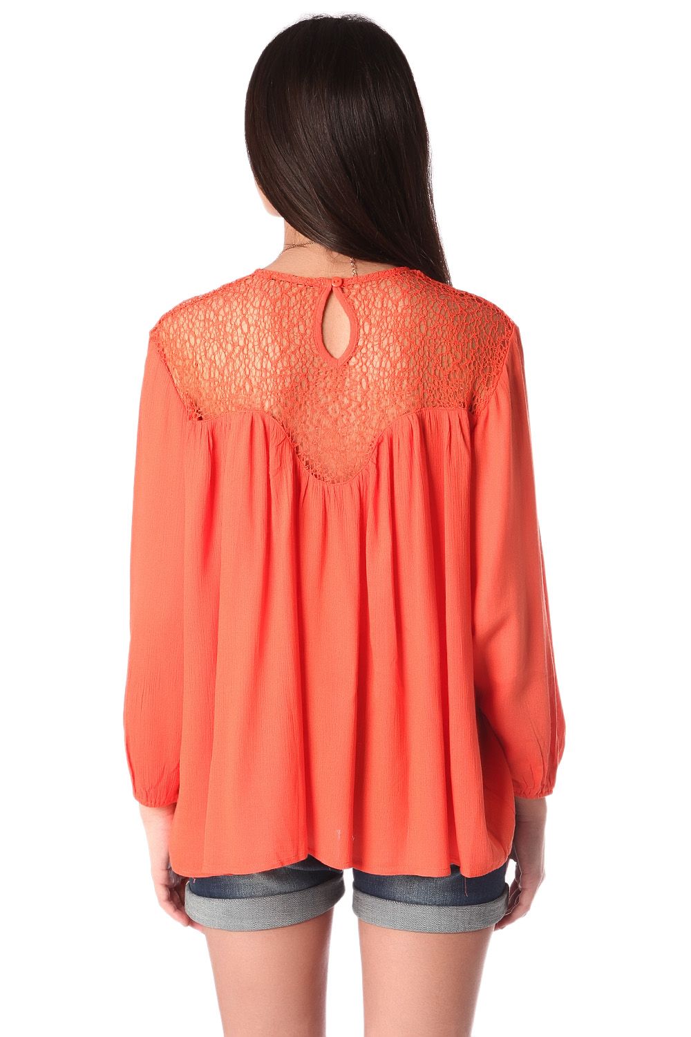 Orange smock blouse with cage detail
