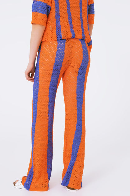 orange striped crochet pants