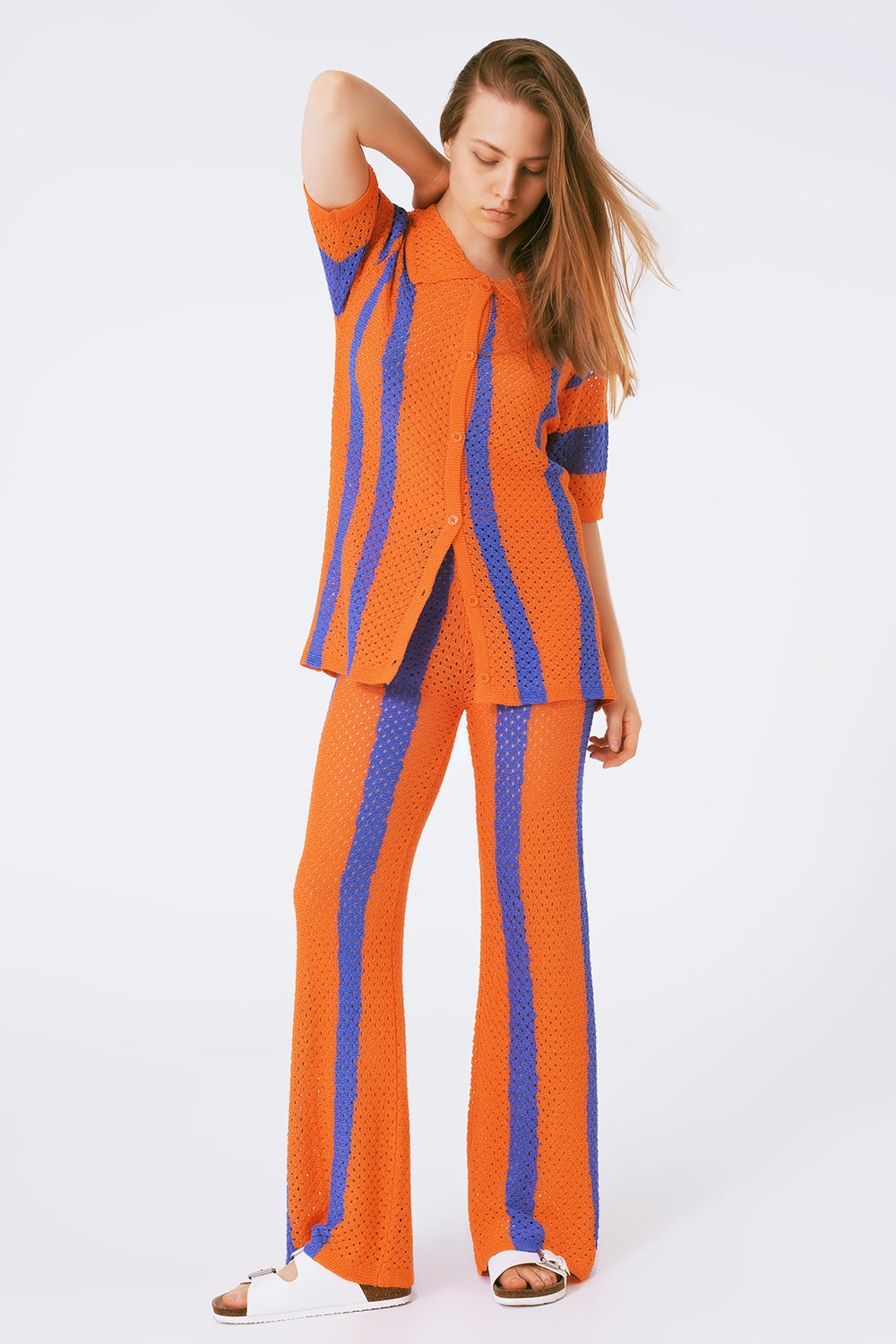 orange striped crochet pants