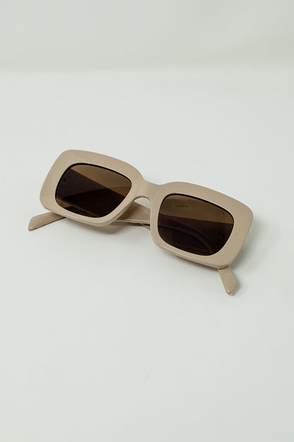 Oval Sunglasses With Smoke Lens In Beige