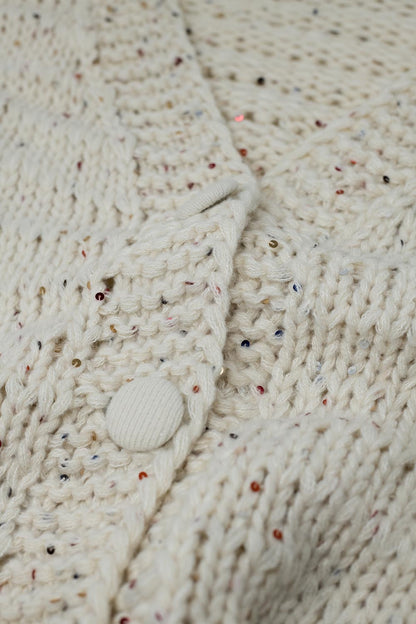 Oversized chunky knit cardigan in cream with sequin detail